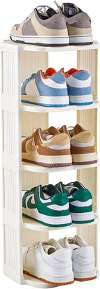 Small Shoe Rack, 5 Tier Plastic Vertical Shoe Rack for Small and Narrow Spaces, Free Standing Shoe Organizer for Closet, Entr
