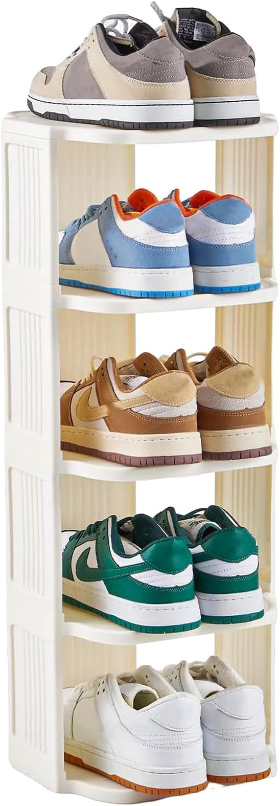 Small Shoe Rack, 5 Tier Plastic Vertical Shoe Rack for Small and Narrow Spaces, Free Standing Shoe Organizer for Closet, Entr