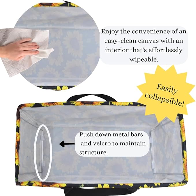 NGIL Extra Large Utility Tote Reusable Grocery Organizing Bag Oversized Collapsible for Storage, Picnic,Car, Beach (Sunflower-black)