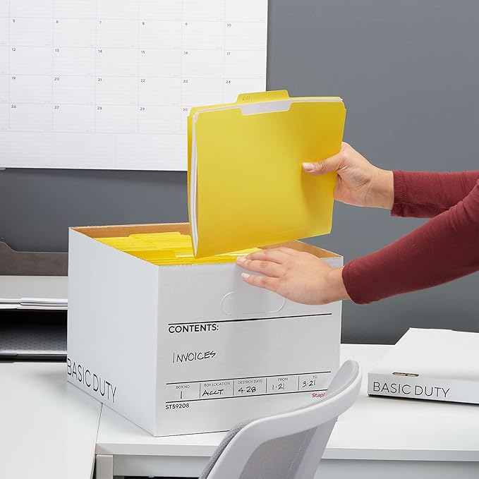 STAPLES Corrugated File Box Lift Off Lid, Letter/Legal Size, White/Black, 10/Pack