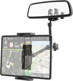 Rearview Mirror Tablet Holder- Metal Long Arm 360° Rotation and Folding, Rear View Mirror Tablet Holder, Fit Thick Cases (Deep Max 1.18'') for iPad Pro Air Mini, Galaxy Tab, iPhone, 6-15.6'' Devices