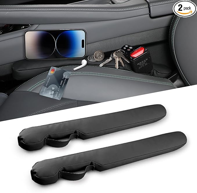 Leather Car Seat Gap Filler Universal for Car Truck SUV to Block The Gap Between Seat and Console Stop Things from Dropping 2 Sets Black