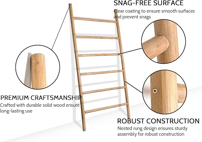 FUIN 6.4ft Extra Wide Wood Blanket Ladder Living Room Decorative Wall Leaning Farmhouse Quilt Display Holder Rustic Wooden To
