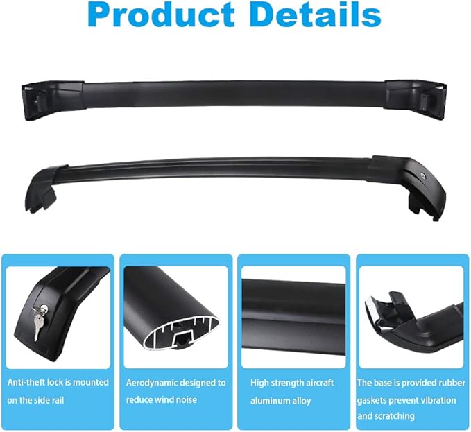 JDMON Compatible with Roof Rack Cross Bars KIA Sorento 2015 2016 2017 2018 with Side Rails Anti-theft Locks Desigh, Aluminum Luggage Rack Crossbar for Rooftop Cargo Bag Carrier Kayak Canoe Bike, Black