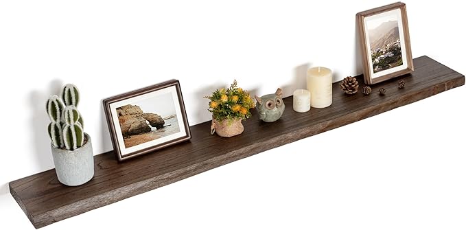 Floating Shelves for Wall Decor, Rustic Solid Elm Wood Live Edge Floating Shelves Wall Mounted, Wall Shelves with Invisible B