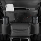 Car Handbag Holder Between Seats, Large Capacity Leather Organizer Auto Purse Holder with Tissue Box, Double-Sided Central Storage Bag Front Seat Barrier for Most Vehicles (Black)