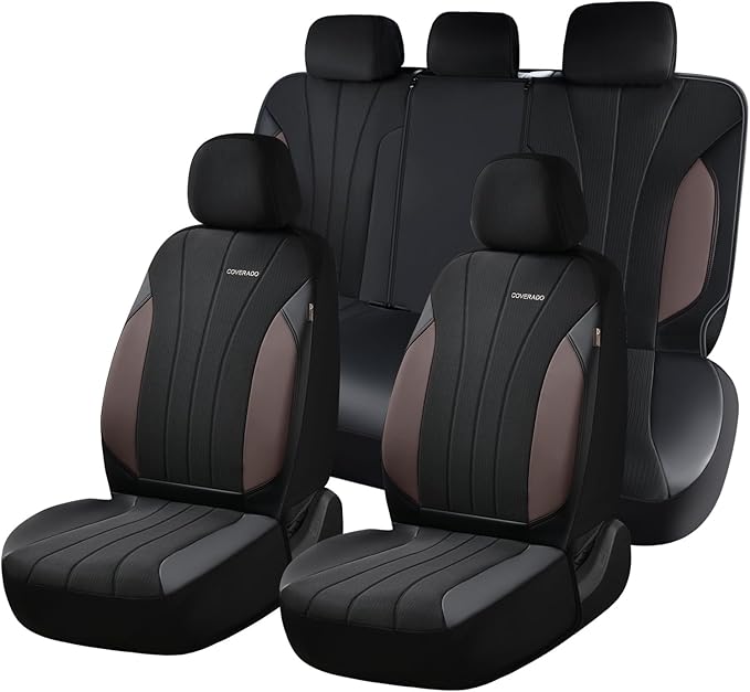Coverado Seat Covers 5 Seats, Luxury Car Seat Covers Full Set, Automotive Car Protectors, Coffee Auto Seat Covers, Car Access