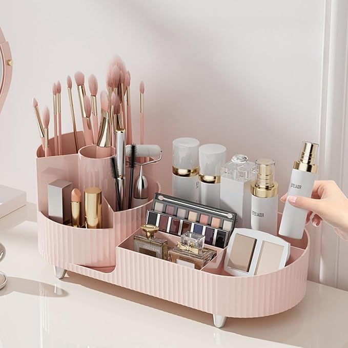 Booklov Roating Makeup Caddy Organizer for Vanity, Large Capacity Cosmetic Display Case, Clear Acrylic Countertop Beauty Stor