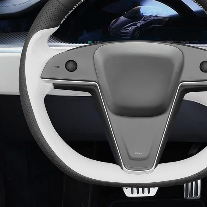MEWANT Hand Stitched Tesla Model S(O-Shaped) Steering Wheel Cover Wrap for Tesla Model S 2021-2023 / Model X 2021-2023 Steering Wheel Accessories