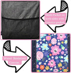 NGIL Extra Large Utility Tote Reusable Grocery Bag Oversized Collapsible for Groceries, Storage, Picnic, Beach (Lilac Floral- Navy)