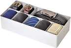 Plastic Belt Organizer, 10 Section Drawer Organizer for Storage Belt, Ties, Underwear and Socks, White Removable Dividers Sto