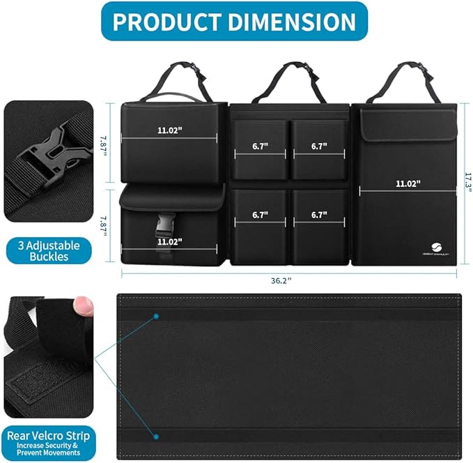 Hanging Car Trunk Organizer with Cooler, Large Pockets, Zippers Detachable Seat Back Waterproof Car Storage Trunk Organizer for Jeeps