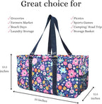 NGIL Extra Large Utility Tote Reusable Grocery Bag Oversized Collapsible for Groceries, Storage, Picnic, Beach (Lilac Floral- Navy)