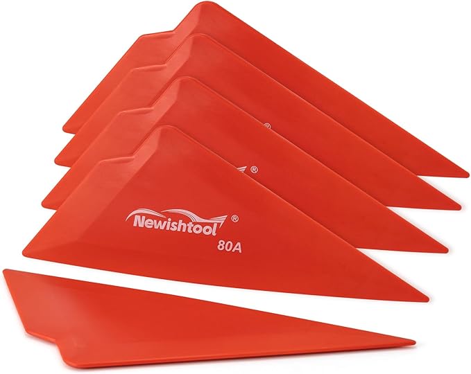 NEWISHTOOL 5-Pack Window Tint Tools Triangle Squeegee, 80A Hardness Multi-Edge Red Corner Contour Scraper Tool, Glass Tinting Squeegee for PPF, Car Wrapping, Window Film Application