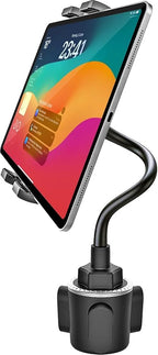 GDZN Cup Holder Car Tablet Holder, 10.2" Gooseneck Flexible Long Arm Tablet Mount for Truck SUV Pickup, 360° Adjustable Cupholder for iPad Pro 12.9 11 Air Mini, Galaxy Tab, iPhone 17, 4-13" Devices