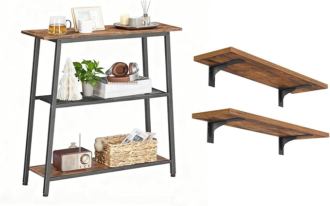 HOOBRO Floating Shelf and Console Table, Wall Mounted Storage Shelves 2-Tier, Small Entryway Table with Storage Shelves,BF42B