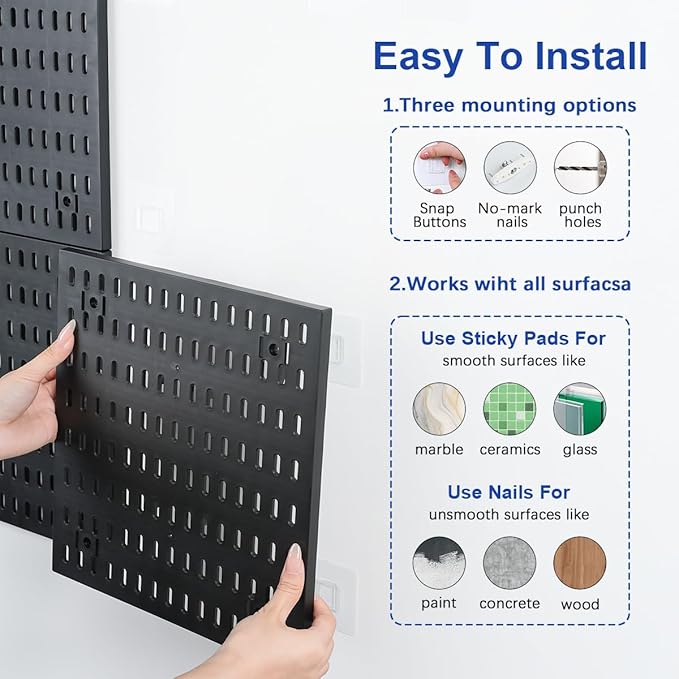 Pegboard Wall Organizer Kit – Heavy Duty 20lbs Load Bearing, Easy Installation, 4 Peg Board Panels 14 Accessories – Multi-Sur