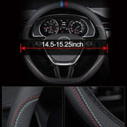 Carodi Latest Nappa Leather car Steering Wheel Cover, Stylish Non-Slip Leather car Interior 15 inches Universal (D-Shape,Blac