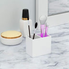 NIUBEE Acrylic Pen Holder 2 Compartments, White Pencil Organizer Cup for Countertop Desk Accessory Storage