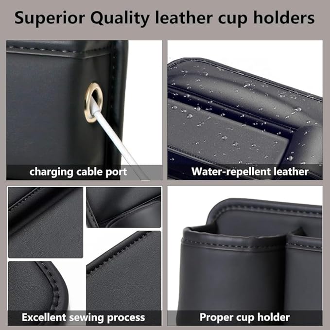 Car Seat Gap Filler Organizer with Cup Holders, Seat Gap Storage Box for Drinks, Phones, Keys, Sunglasses, Cards, and Small Essentials (Black, Passenger Seat)