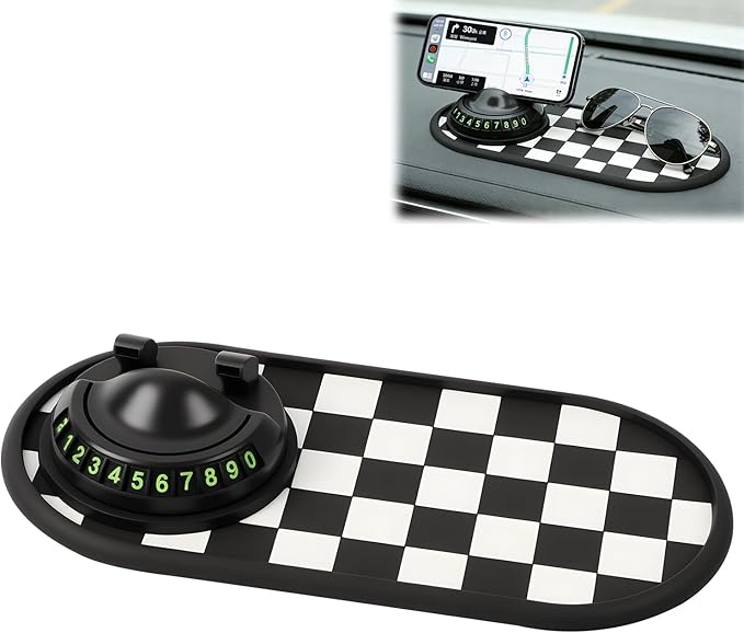 Multifunctional Car Anti-Slip Mat with 360° Rotating Phone Holder,Anti Slip Mat for Car Dashboard with Temporary Parking Numb