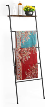 Blanket Ladder Holder for Living Room Farmhouse Decorative Ladder Holder with Storage Shelf, Wall Leaning Quilt Towel Rack fo