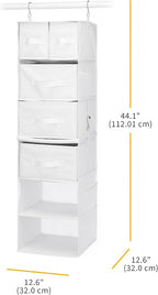 Whitmor Multi-Functional Hanging Organizer with Drawer Inserts- 5 Section - Closet Organizer - White