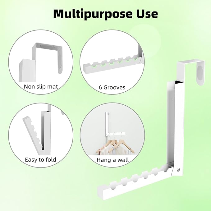 BAKON Over The Door Hanger Folding Clothes Drying Rack, Folding Hanging Coat Rack for Indoor Laundry Room Compact Small Space