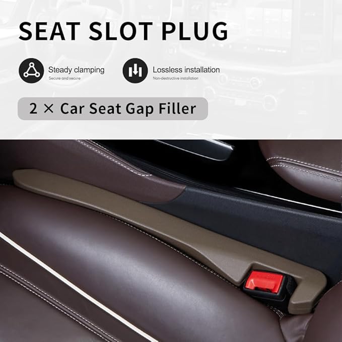 2PCS Car Seat Gap Filler,Flexible in between Car Seat Catcher for Tightly Filling Seats Gaps,Universal Cars Console Catcher Interior Cars Accessories for Women & Men (Brown)