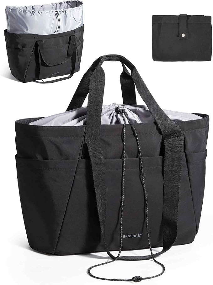 BAGSMART Reusable Grocery Bags, Large Beach Bag, Foldable Tote for Shopping Moving Holiday Travel Packing
