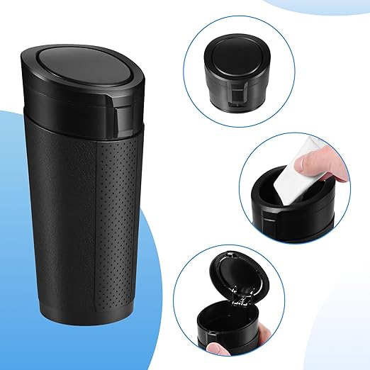 Car Trash Can Bin with Lid, 2 Packs Mini Leakproof Garbage Can for Vehicle, Cup Holder Trash Can, Small Trash Bin for Cars, Home, Bedroom, Office(Black)