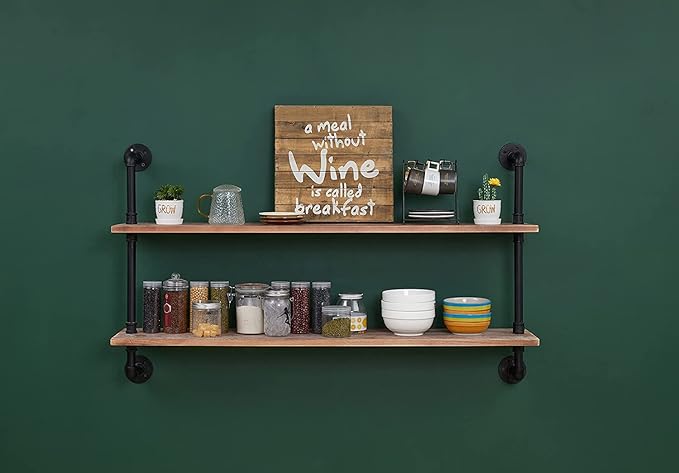 Pipe Shelves Industrial Pipe Shelving Real Wood Industrial Floating Shelves with Wood Planks 48 inch Wall Shelves Rustic Hang