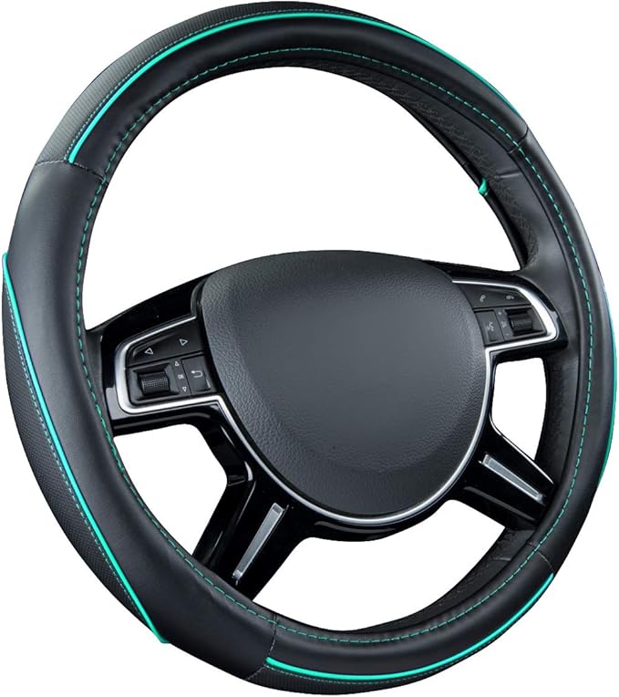Car Pass Colour Piping Leather Universal Fit Steering Wheel Cover,Perfectly fit for 14.5-15 inches for Various Vehicles SUVs,