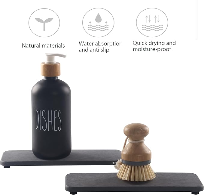 NiuYichee 2 Pcs Water Absorbing Stone Trays, Kitchen/Bathroom Sink Soap Dish, Diatomite Tray Used for Hand Soap & Cosmetic Bo