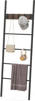 S AFSTAR Wall Leaning Blanket Ladder, 5-Tier Ladder Shelf with 5 Removable Hooks, Industrial Blanket Holder Rack, Drying and 