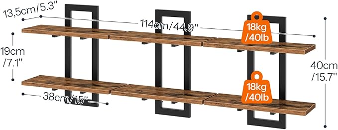 HOOBRO Floating Shelves, 15 Inch Wall Shelf Set of 3, Wall Mounted Storage Shelves 2-Tier, Hanging Bathroom Shelves, for Livi