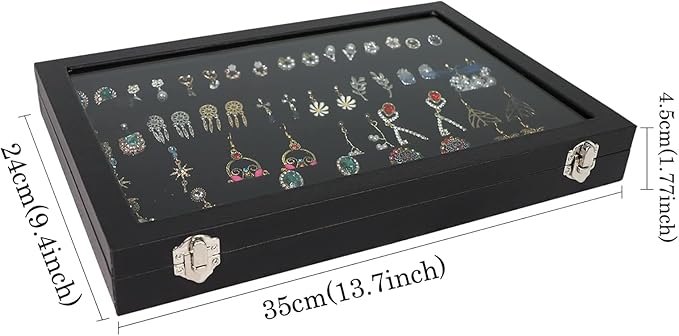 Wudygirl 32 Pairs Jewelry Organizer Velvet Jewelry Tray Clear Lid Earring HolderOrganizer Jewelry Box Earrings Holder Display