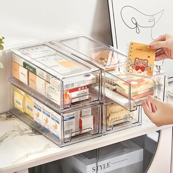 clear Drawer-Type Plastic Storage Box Bins Organizer，Family First Aid Kits Medicine cabinet Box Organizer,Closet ，Shelf，Ointm