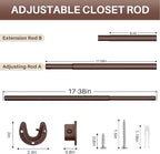 Closet Rod - Closet Rods for Hanging Clothes, 17 to 38 inch Adjustable Closet Hanging Rod, Heavy Duty Clothes Rod Clothing Ba