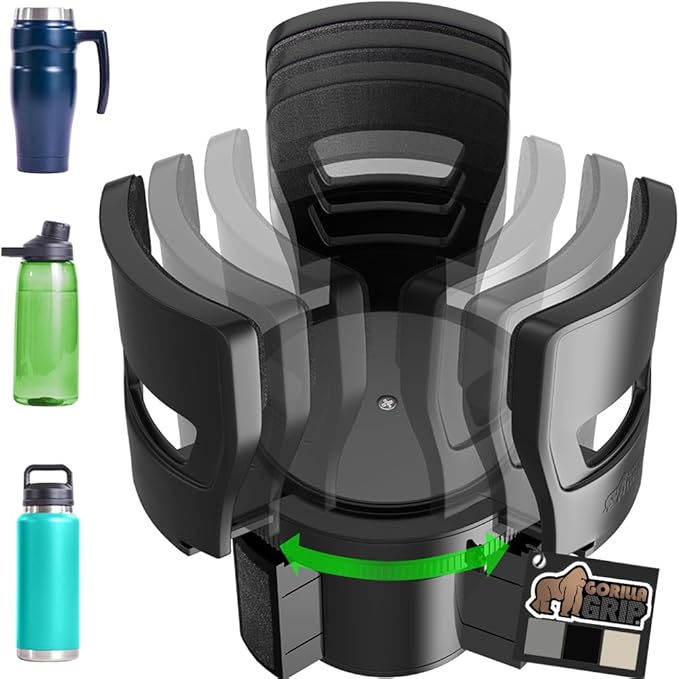 GORILLA GRIP Patent Pending Adjustable Car Cup Holder Expander, Keeps Water Bottle Secure, Expands to Fit 18 to 48 oz Large B