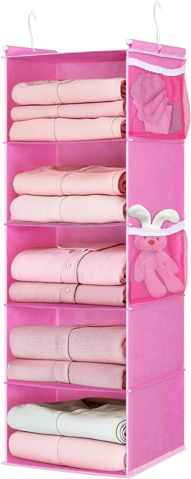 MAX Houser 5-Shelf Hanging Closet Organizer, Hanging Storage Shelves with 4 Side Pockets Space-Saving for Bedroom, Foldable (