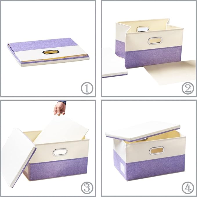 PRANDOM Collapsible Storage Bin with Lid [3-Pack] Fabric Foldable Storage Box Organizer Container Basket Cube with Cover for 