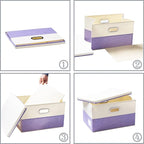 PRANDOM Large Foldable Storage Bins with Lids [3-Pack] linen Fabric Decorative Storage Boxes Organizer Containers Baskets Cub