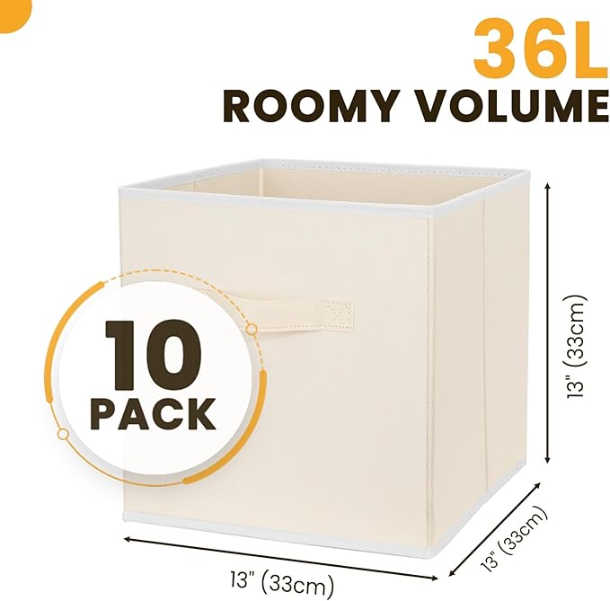 Criusia Large Storage Cubes, 13 Inch Cube Storage Bins for Shelves Closet Nursery Bedroom - 10 Pack Collapsible Storage Baske