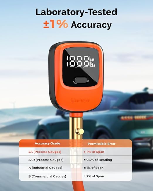 ETENWOLF T600 Digital Tire Pressure Gauge 0-250 PSI, ANSI B40.7 2A Grade High Precision(Plus-Minus 1%),Tire Gauge for Tire Pressure with Rubber Hose, Replaceable AA Batteries