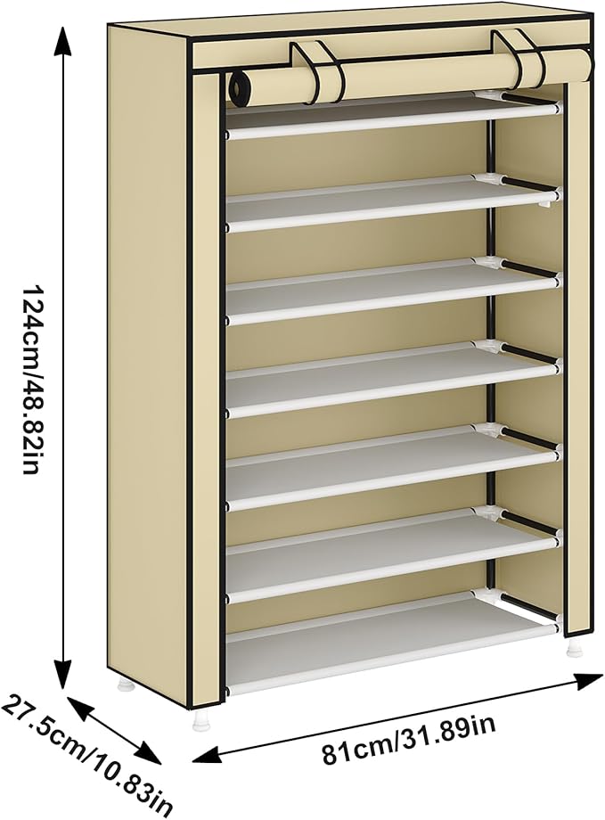 Laiensia 7-Tier Vertical Shoe Rack Organizer, Space Saving Shoe Storage Organizer, Non-Woven Cover Shoe Shelf Holds 28-35 Pai