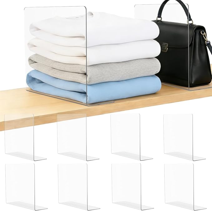 Shelf Dividers for Closet Organization: 12" Tall x 10" Deep Acrylic Closet Shelf Dividers for Clothes Sweater Purse - Clear O