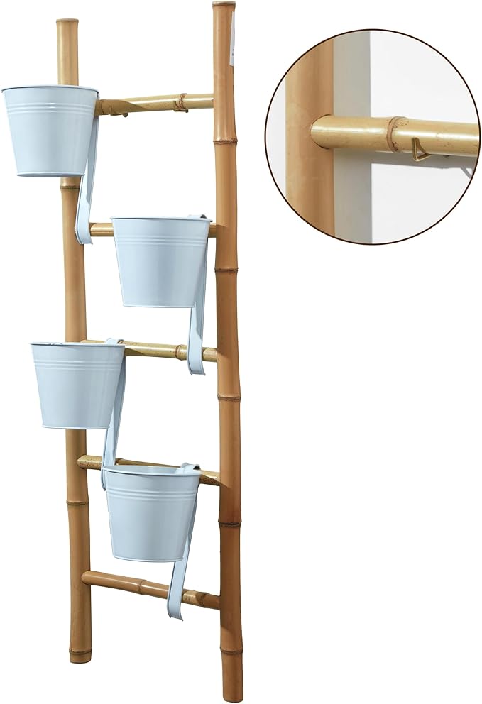 Bamboo Blanket Ladder for Living Room, Towel Clothes Quilt Plant Decorative Farmhouse Wall Leaning Display Ladder Shelf for B