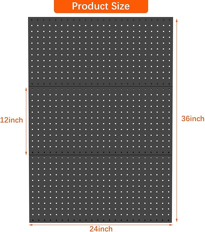 TORACK 3 PCS Metal Pegboard Panels for Wall Garage Utility Tools Storage Pegboard for Workbench, Shop, Modular Peg Board Tool