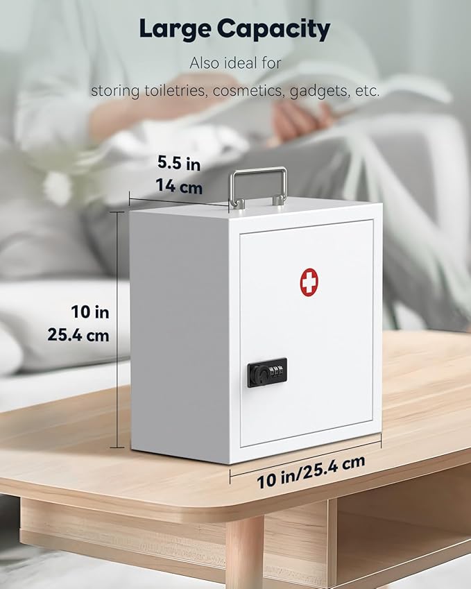 Uniclife Wall Mount Medicine Cabinet with Combination Lock & Handle Locking First Aid Cabinet Lockable Medical Cabinet Medium